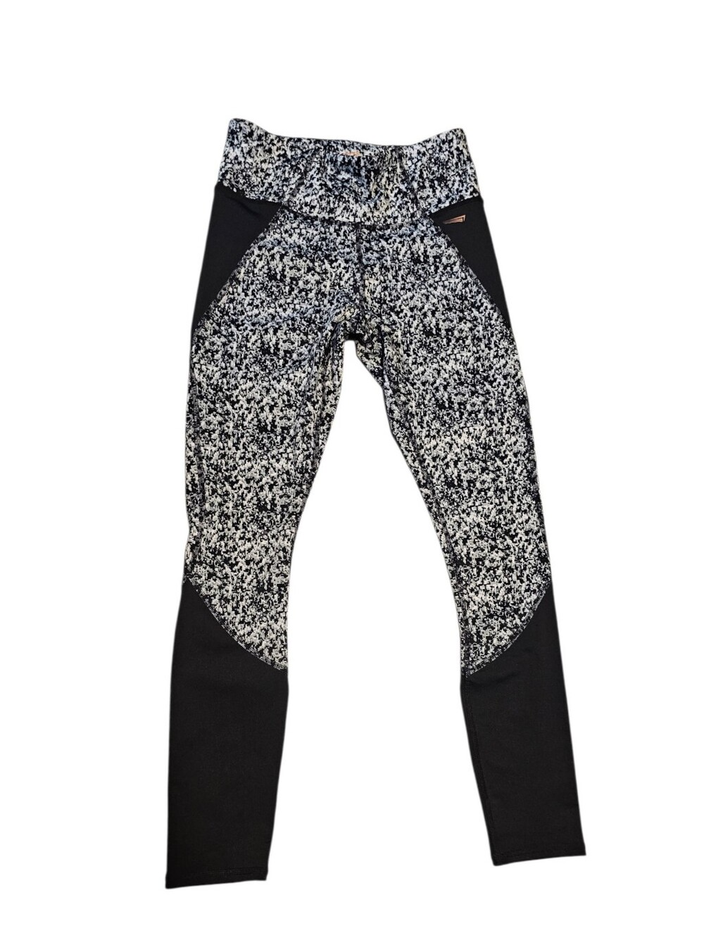 Copper Fit Black & White Speckle Compression Leggings with Solid Panels Size Med